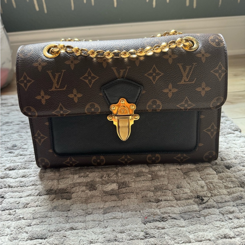 Louis Vuitton Brown and Black Shoulder Bag with Gold Accents